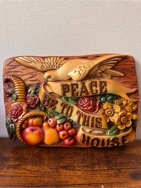 Vintage 1971 Miller Studio Peace Be To This House Chalkware Wall Plaque MCM